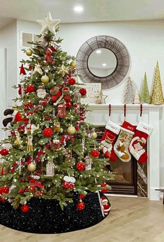 Black Christmas Tree Skirt 36 Inch Halloween Small Sequin Tree Skirt Tree Skirt Cover for 4ft Christmas Tree Decorations - Image 7