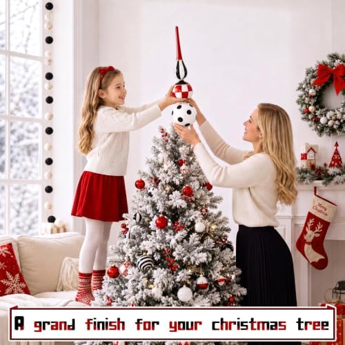 Roowest 13 Inch Black and White Checkered Glass Christmas Tree Topper Decor - Image 5
