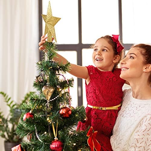 8 Inches Christmas Tree Top Crown Glitter Star Decoration (Golden) - Image 4