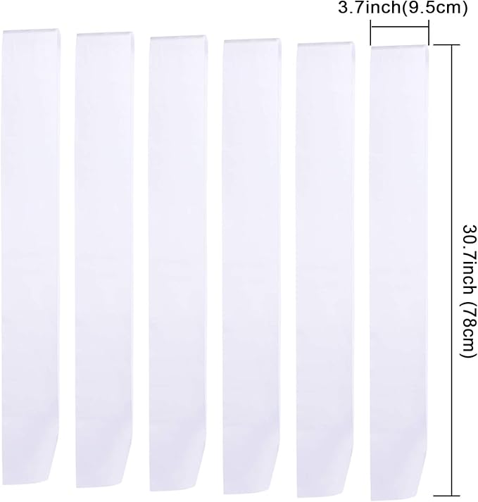 12 Pieces Blank Satin Sashes Plain Sashes Party Accessory for Graduation Wedding Party DIY Supplies(White)