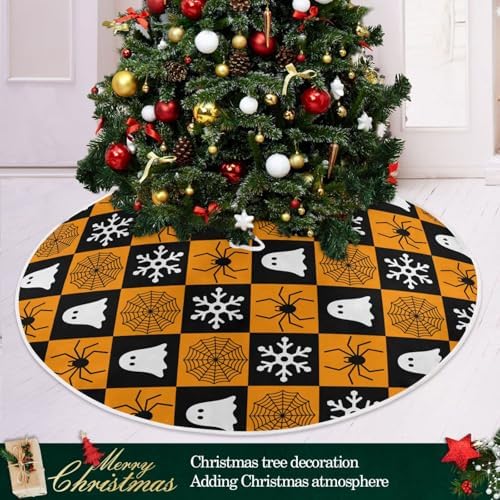Halloween Ghost Snowflake Spider Web Christmas Tree Skirt Large Xmas Tree Skirts Decorations 48 in Burlap Tree Mat Cover for 4 ft Trees Holiday Party - Image 2