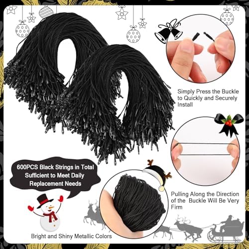 JUNEBRUSHS 600PCS Black Halloween Ornament Hooks Ornament Hangers with Snap - Image 3