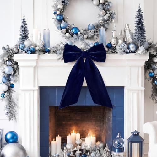 HunnmingRe Large Navy Blue Velvet Bow Christmas Tree Topper 30 Inches - Image 4