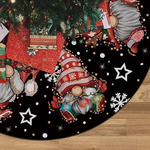 Christmas Tree Skirt Black Tree Skirt Glitter Gnomes Snowflake Xmas Winter Tree Skirt 48 Inch for Black Christmas Indoor Outdoor Decorations by GAGEC