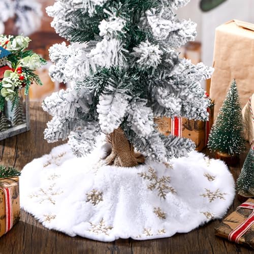 3 Pack Mini Christmas Tree Skirt White with Silver Snowflake Mat 15?€? Small Christmas Tree Skirt Faux Fur Plush Sequin Fluffy for Xmas Holiday Party Indoor Outdoor Home Decoration - Image 4