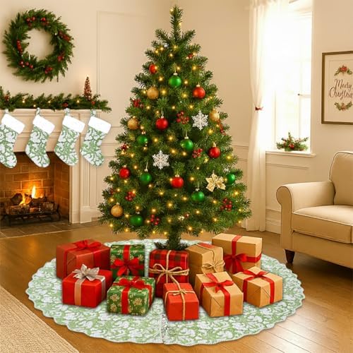 Ridhi Sage Green Hand Block Print Cotton Christmas Tree Skirt 60 Inch - Image 2