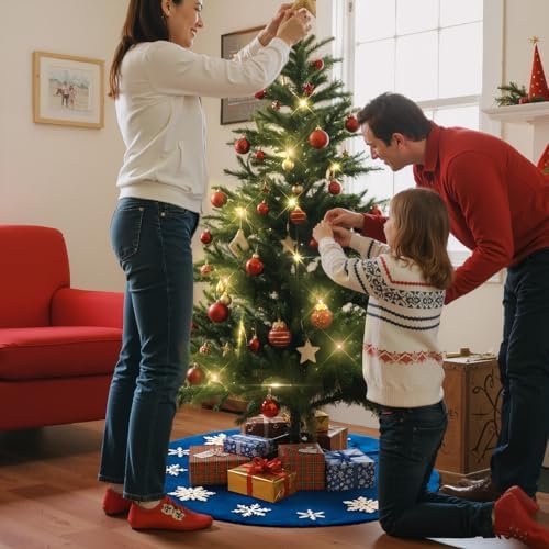 Lanpn Christmas Tree Skirt 16 inch, Velet Xmas Tree Skirt with Embroidery Snowflake Winter Christmas Tree Mat for Small mini Silm Pencil Tree Winter Holiday Indoor Xmas Decor (Blue, 40cm) - Image 4