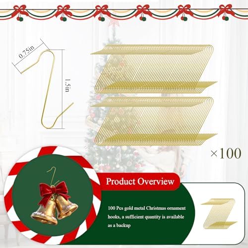 100 Pcs Metal Christmas Ornament Hooks for Christmas Tree Decoration, Gold - Image 2