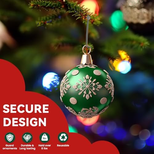100 PCS Christmas Ornament Hangers Hooks, Adjustable Ornament Ribbon Hanger for Hanging Small & Large Heavy Ornaments, Xmas Ornament Hanging Strings for Christmas Tree Decorations Bauble (Green) - Image 3