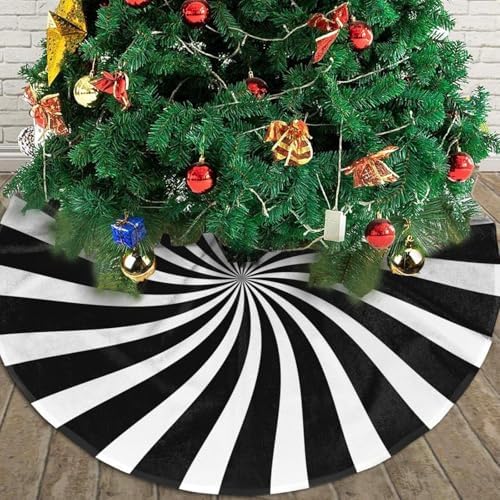 Black White Swirl Candy Christmas Tree Skirt Xmas Mat Holiday Party Home Ornaments Decorations 36 Inch - Image 4