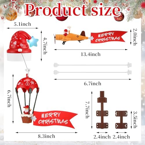 Realspring Christmas Animated Tree Topper, Santa Hat Hot Air Balloon Plane - Image 4