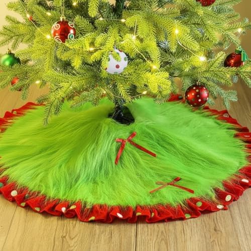Hollowfly Red and Green Christmas Tree Skirt Furry Plush Lime Green Christmas Tree Skirts Whimsical Xmas Decorations Holiday Glittering Dot Mat Faux Round Carpet for Home Xmas Party Decor(48 Inch) by Hollowfly