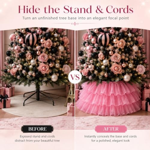 Halloscume 25 Inch Pink Tulle Christmas Tree Collar Skirt Wedding - Image 4