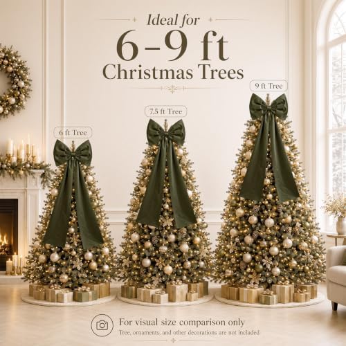 Daifunli 20 x 47 in Giant Satin Bow Christmas Tree Topper,Olive Green - Image 3