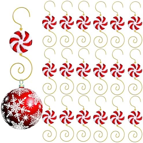 20 Pcs Christmas Candy Ornament Hooks for Hanging Christmas Decorations Acrylic Candy Bead Wire Ornament Hook S-Shaped Swirl Hanger Metal Hooks for Xmas Tree Decoration (Red) by BASEMMAHER
