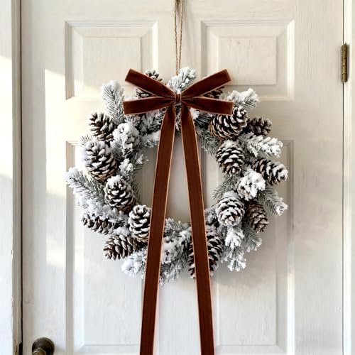 10 Pcs Light BrownVelvet Bows 22"x8" Pre-Tied Christmas Ornaments - Image 4