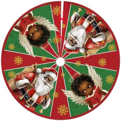 Black Santa Christmas Tree Skirt 48Inch African American Christmas Tree Decorations Red and Green Snowflake Xmas Tree Skirt for Winter Holiday Party Home Decor Indoor Outdoor by Unknown