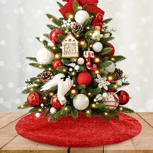 Christmas Tree Skirt 24 inch Red Faux Fur Soft Fluffy Ornaments Xmas Tree Skirts for Xmas Tree Ornaments and Party Holiday Decorations by Amidaky
