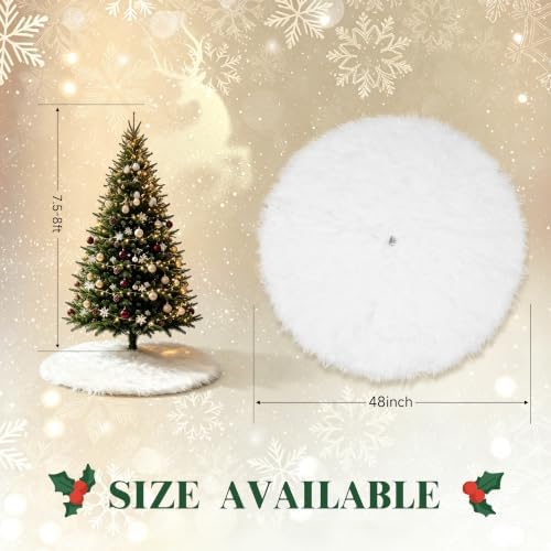 Christmas Tree Skirt White, 48 Inch Soft Faux Fur Xmas Tree Skirts, Large Luxury Velvet Plush Christmas Trees Decoration, White Ornaments for Christmas Holiday Party Indoor Party Home Decor - Image 2