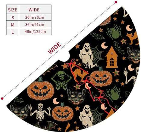 Halloween Tree Skirt 36Inch Pumpkins Ghosts Halloween Christmas Tree Decorations Skulls Spider Cat Black Tree Skirt for Fall Holiday Party Home Decor - Image 2
