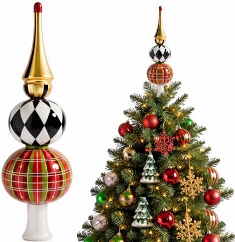 Gejoy Mercury Glass Christmas Finials Tree Topper Vintage Carnival Ornaments Spherical Blown Glass Xmas Tree Topper Finials Pliad Holiday Indoor Suitable for Party Decoration, 9.8inches by Unknown