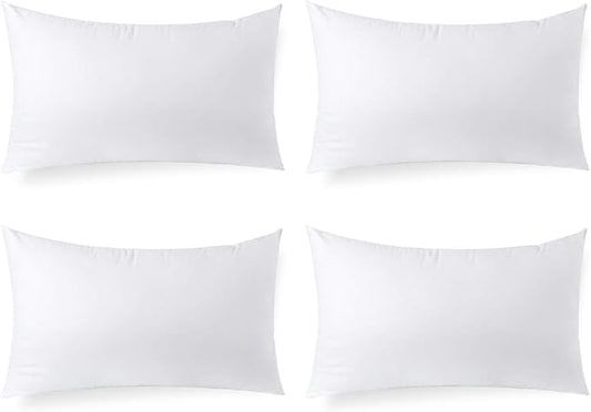 Calibrate Timing Hypoallergenic Lumbar Pillow Inserts 4 Pack, 12 × 20 Inches – Plush Polyester Throw Pillow Fillers for Sofas, Beds, and Office Use