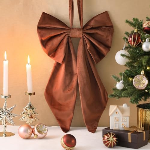 Janinka Brown Christmas Tree Topper Bow 22" Big,Velvet - Image 2