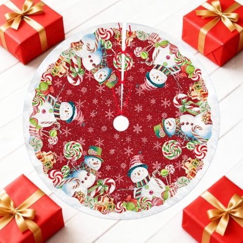 Christmas Tree Skirt, Snowman Tree Skirts 36 Inch, Christmas Trees Decoration, Xmas Decor Mat for Indoor Outdoor, Xmas Skirts, Snowman Holiday Decoration - Image 2