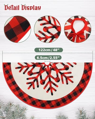 FINPAC Christmas Tree Skirt, Red Plaid Xmas Luxury Romantic Thick Holiday Tree Ornaments Decoration for Christmas Holiday New Years Party Decor Indoor Outdoor Farmhouse - Image 2