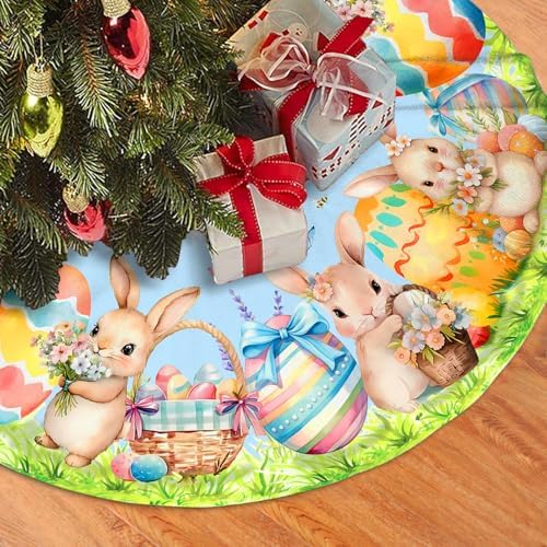 Easter Bunny Eggs Tree Skirt 36 Inch Rabbit Christmas Tree Skirt Xmas Ornaments for Holiday Party Decorations Indoor Outdoor - Image 2