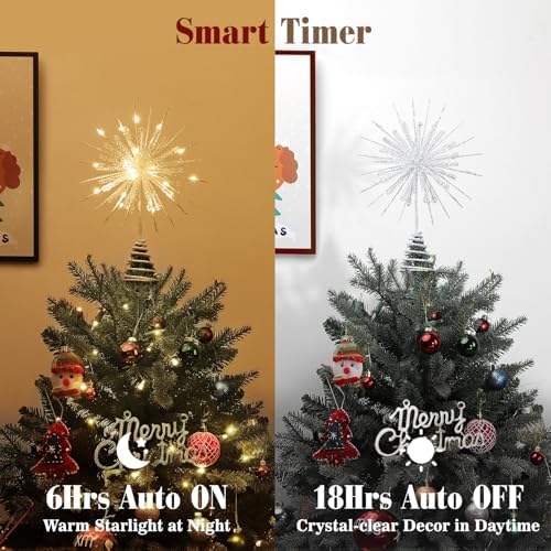 Lewondr 12" Crystal Lighted Christmas Snowflake Tree Toppers, White - Image 4