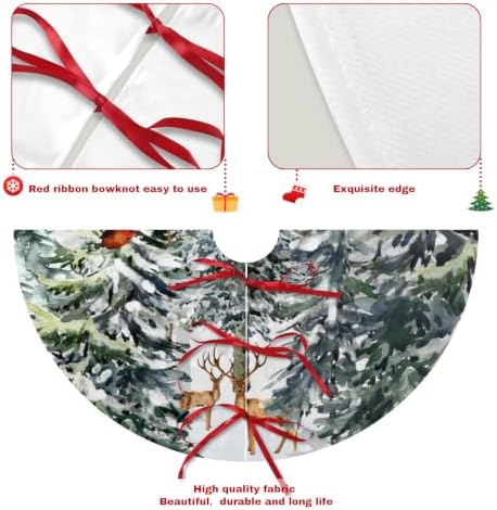 Giwawa Pine Tree Christma Tree Skirt 48 Inch Forest Deer Winter Xmas Base Cover Mat Supplies for Holiday Indoor Outdoor Party Ornaments Decor - Image 3