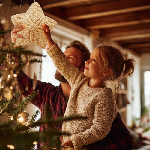 Syhood 10 Inch Star Christmas Tree Topper Crochet Chunky Yarn Star Xmas Decor for Christmas Tree Ornament Farmhouse Holiday Party Decoration, Cream White - Image 5