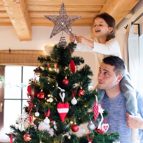 Bememo 8 Inches Glitter Star Christmas Tree Topper Shimmery,Gold, Brown - Image 6