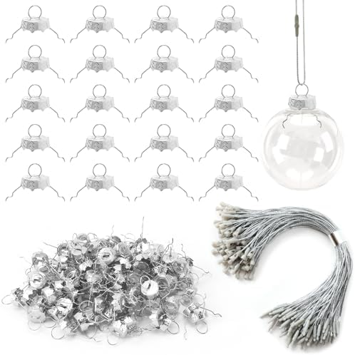 200 Sets 12 mm Silver Christmas Ornament Caps and Hangers String by SEPGLITTER