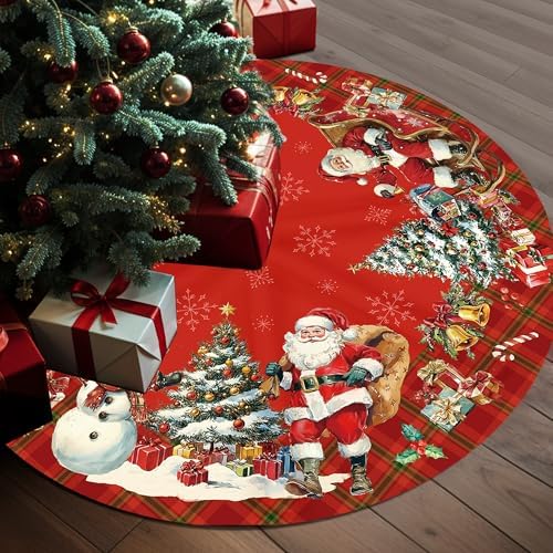 Christmas Tree Skirt 36 Inch, Christmas Skirt Tree Decoration with Snowman Reindeer Santa Snowflake, Xmas Trees Mat for Under Trees Holiday Party Indoor Decorations, Winter Gift for Women Mom by HEIFAM