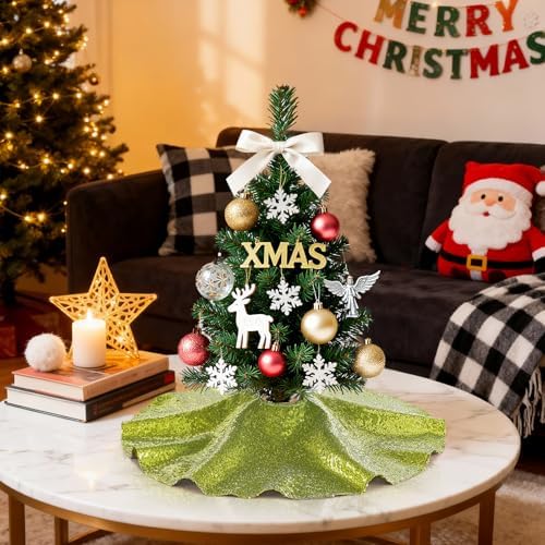 Christmas Tree Skirt 24 Inch Mini Sequin Tree Skirts for Small Pencil Trees - Image 5