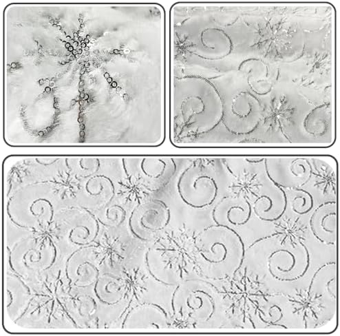 60 Inch Sequin Faux Fur Christmas Tree Skirt for Christmas Tree Decorations White Plush Silver Sequin Snowflake Tree Skirt - Image 6