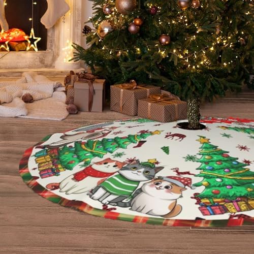 Christmas Cat Traditional Christmas Tree Skirt Holiday Party Xmas Tree Skirt Mat Christmas Ornaments Decoration 36 Inch - Image 5