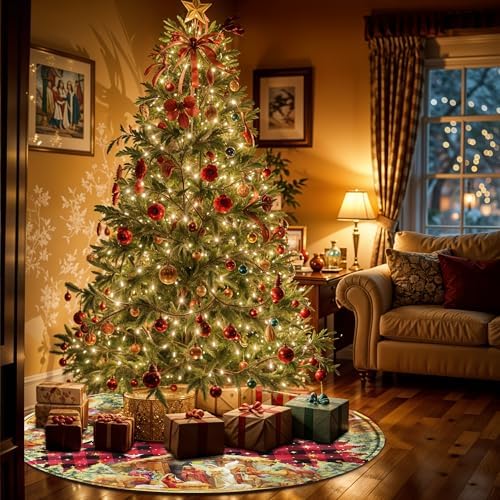 Double Sided Buffalo Plaid Nativity Christmas Tree Skirt, 36 Inch Red Tree Skirt, Jesus Nativity Holy Night Soft Farmhouse Holiday Xmas Trees Decoration, Nativity Christmas Blue Tree Skirt - Image 5