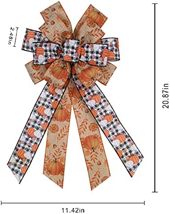 Large Fall Pumpkin Bow for Wreath, White Black Buffalo Plaid for Fall Thanksgiving Party Indoor Outdoor Door Wall Decoration Supplies - Image 2