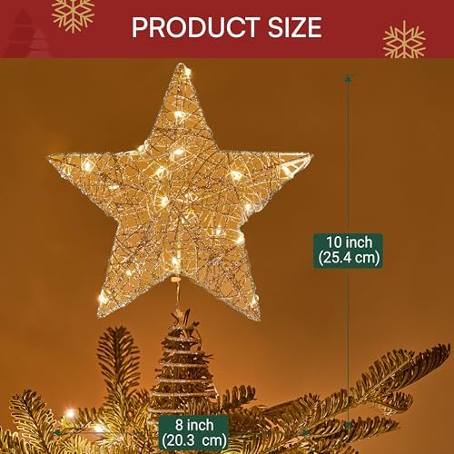 Joiedomi 8 inch Christmas Glitter Star Tree Toppers, Battery Powered Metal Silver Star Lighted with LED Warm White Lights for Xmas Decorations, Holiday Party Indoor Decor - Image 4