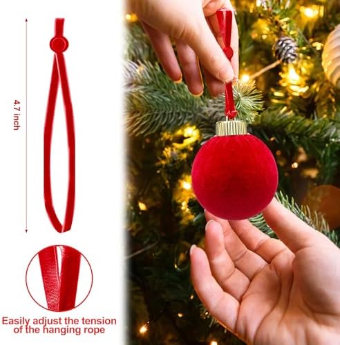 Daifunli 100 Pcs Christmas Velvet Ornament Strings Adjustable Ornament Hooks Non Slip Hangers Hooks Tree for Christmas Tree Decorations(Red) - Image 2