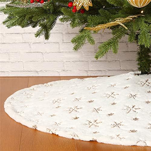 Sattiyrch Sequin Christmas Tree Skirt with Golden Snowflakes,Faux Fur White Soft Christmas Decorations for 4FT 5FT Xmas Tree???Golden Sonwflakes,30in ??? by Sattiyrch
