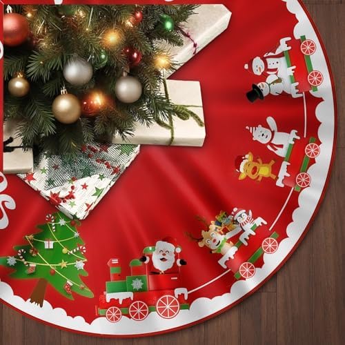 Christmas Tree Skirt Red White Cloth Xmas Tree Base Cover Skirts Decor by ToRhine