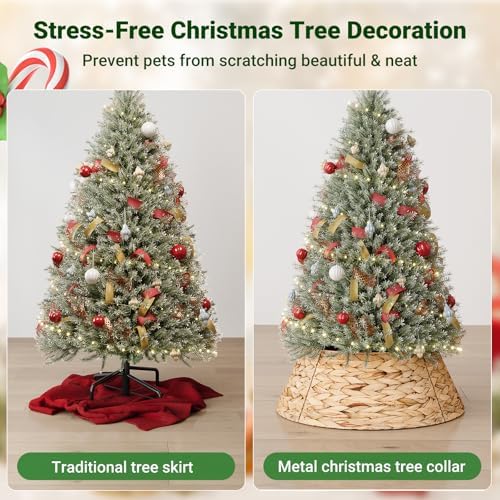 ELYKEN 13 Inch Mini Christmas Tree Collar, Stylish Hyacinth Tree Skirt for Artificial Trees, Rustic Farmhouse Wicker Tree Base Cover with Cord Cut-Out for Home Decor - Image 6