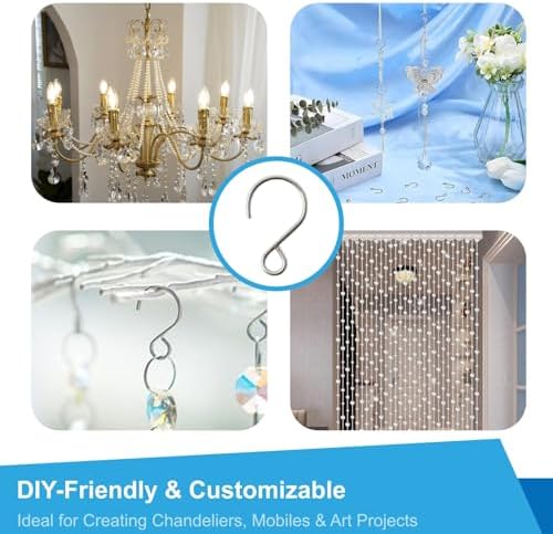 200Pcs Stainless Steel S Hooks for Chandelier Crystals Mini Silver Split Rings and Crystal Connectors Tiny Hanging Hooks for Ornaments and Decorative Hangers - Image 6