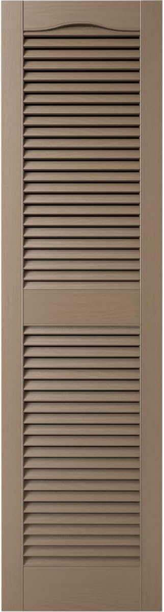14 1/2"W x 67"H Lifetime Vinyl, Standard Cathedral Top Center Mullion, Open Louver Shutters, w/Installation Shutter-Lok's & Matching Screws (Per Pair), French Roast