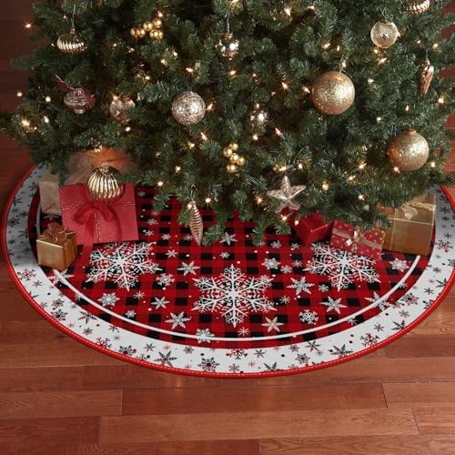 AVOIN colorlife Buffalo Plaid Snowflake Christmas Tree Skirt 36 Inch - Image 5