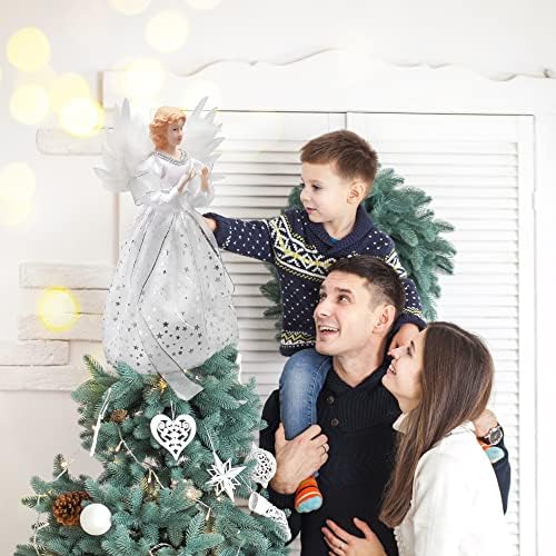 PEEKI Christmas Tree Topper, 12" Angel Treetop with Lights and Remote Control Timer, Christmas Tree Decoration for Holiday Ornament and Home Decor, Ivory and Sliver - Image 6